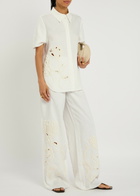 Dorothee Schumacher Embroidered Beauty Straight-leg Linen Trousers Off White