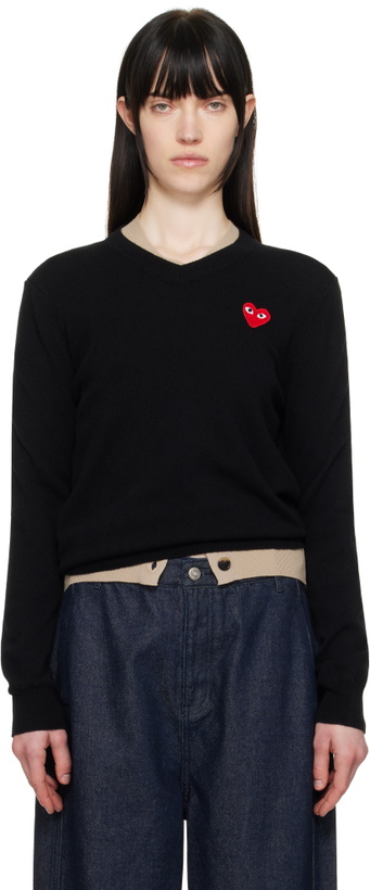 Photo: COMME des GARÇONS PLAY Black Red Heart V-Neck Sweater