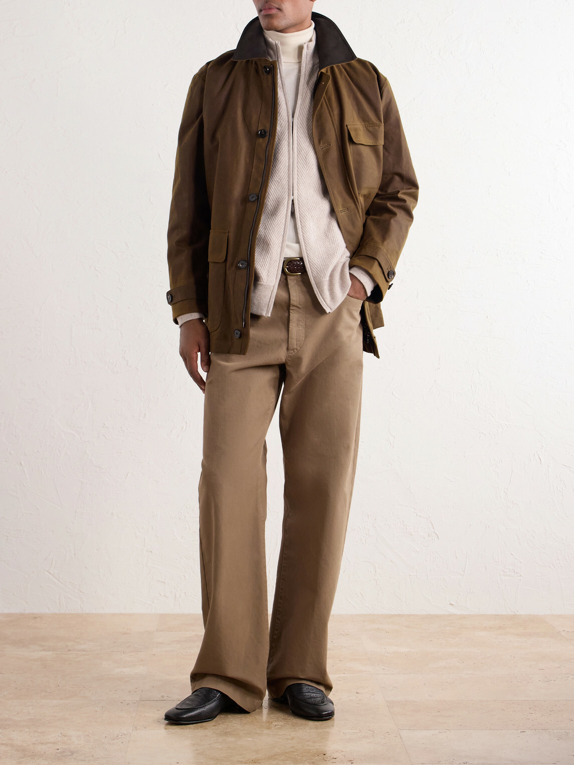 N.PEAL - Knightsbridge Herringbone Cashmere Zip-Up Cardigan - Neutrals