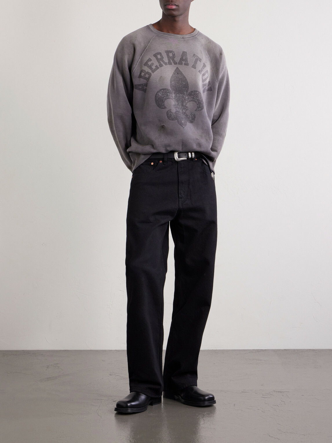 SAINT MXXXXXX - Abberation Distressed Printed Cotton-Jersey Sweater - Gray