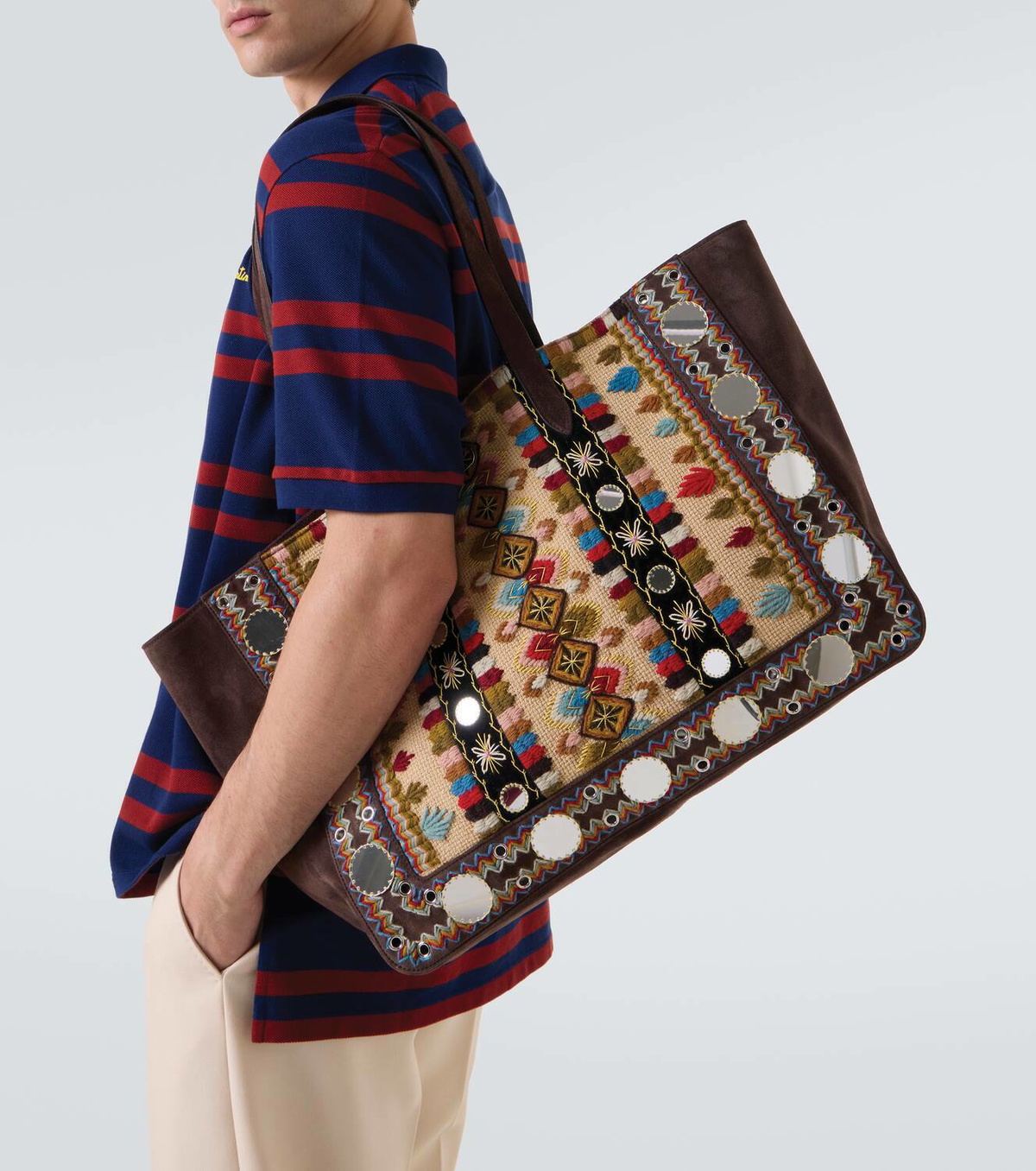 Valentino Garavani Nellcôte Large embroidered suede tote bag