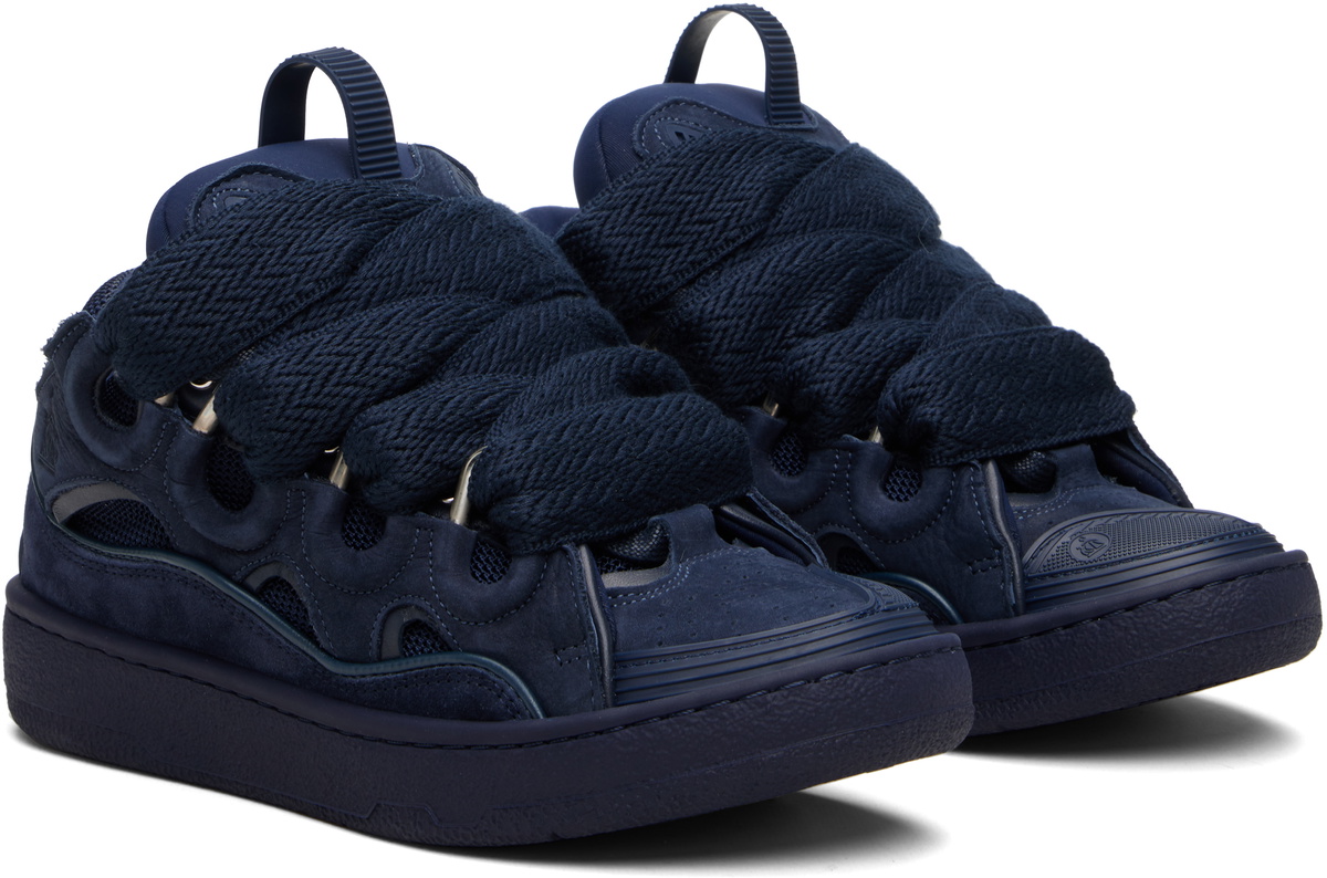 Lanvin Navy Leather Curb Sneakers
