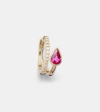 Roxanne First 14kt gold single hoop earring with diamonds and sapphire