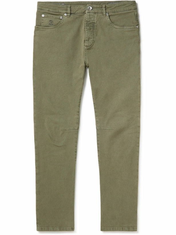 Photo: Brunello Cucinelli - Tapered Garment-Dyed Stretch-Cotton Trousers - Green