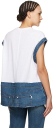 UNDERCOVER White & Blue Paneled Denim T-Shirt