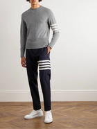 Thom Browne - Slim-Fit Striped Grosgrain-Trimmed Cashmere Sweater - Gray