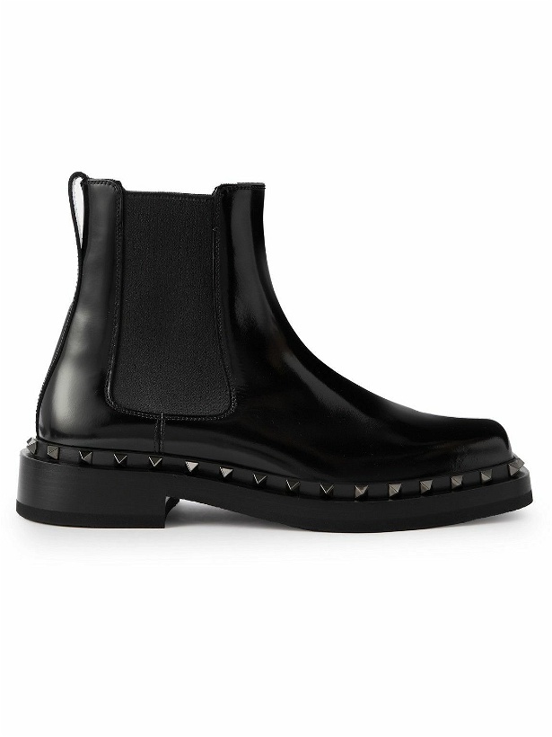 Photo: Valentino Garavani - M-Way Rockstud Beatle Patent-Leather Chelsea Boots - Black