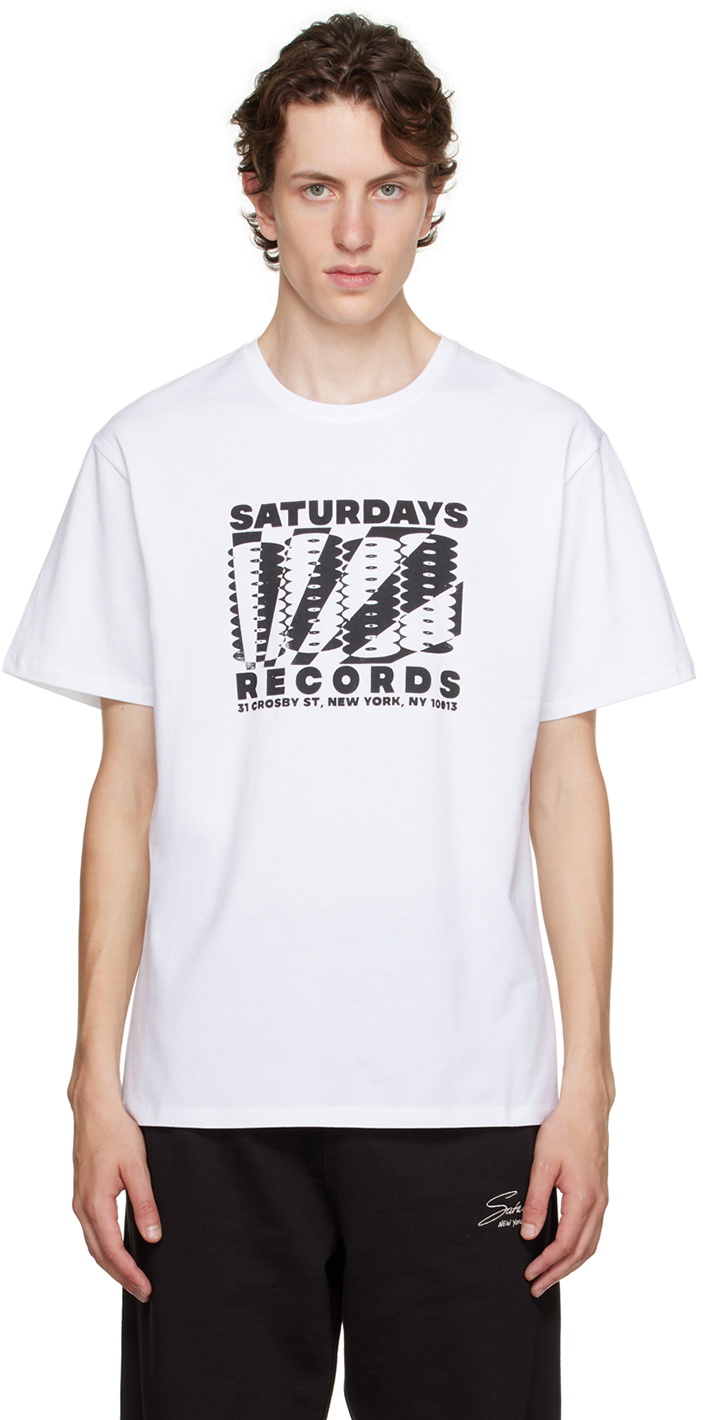 Saturdays NYC White 'Records' T-Shirt Saturdays NYC