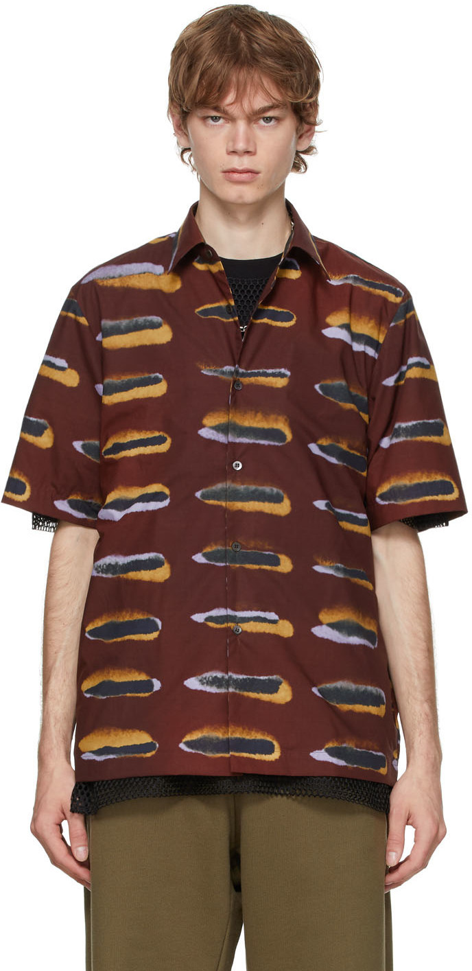 Dries Van Noten Burgundy Len Lye Edition Poplin Short Sleeve Shirt