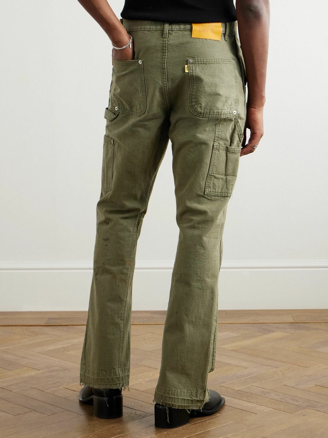 Gallery Dept. - Flared Distressed Cotton-Canvas Cargo Trousers - Green