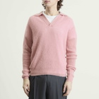 Auralee Men's Baby Suri Alpaca Sheer Knit Skipper Polo in Pink