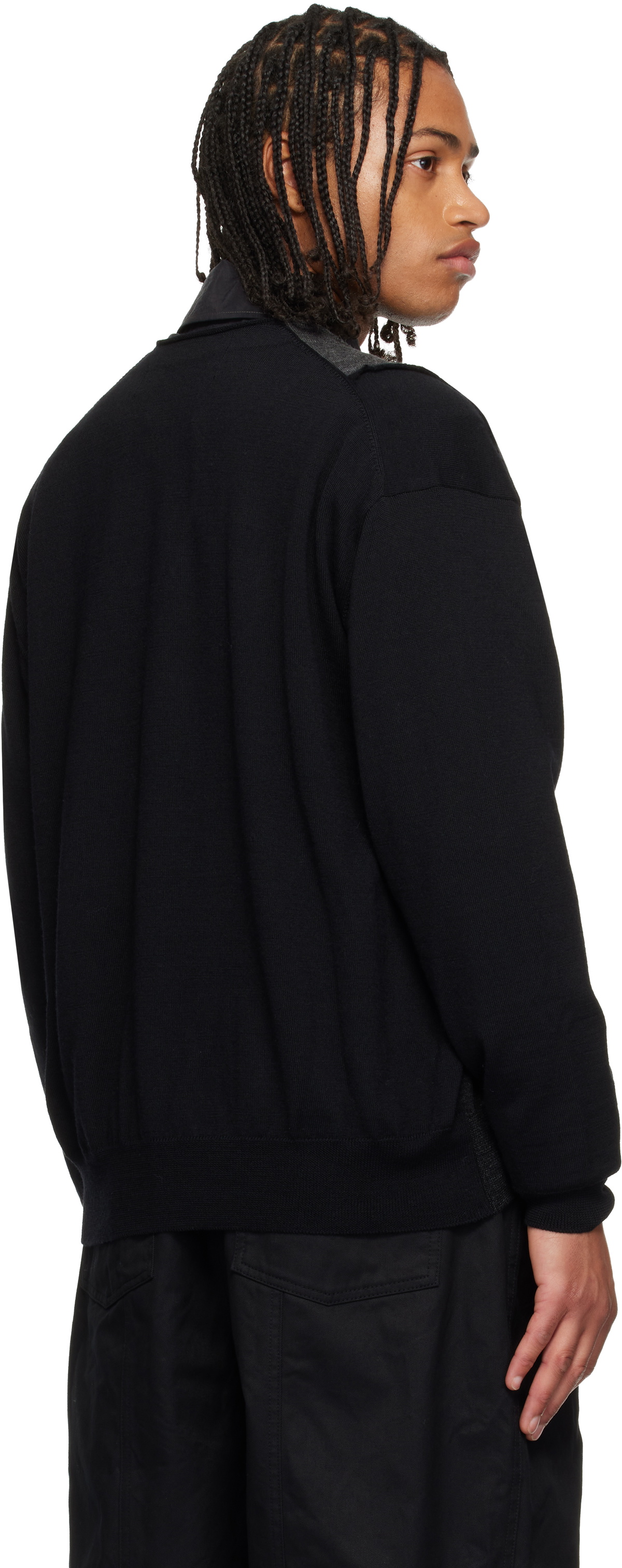 Comme des Garçons Homme Black Worsted Wool Jersey Patchwork Cardigan
