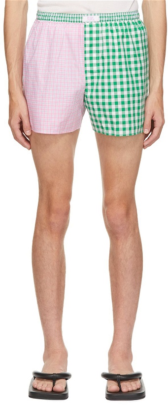 Photo: ERL Pink & Green Wide Stripe Shorts