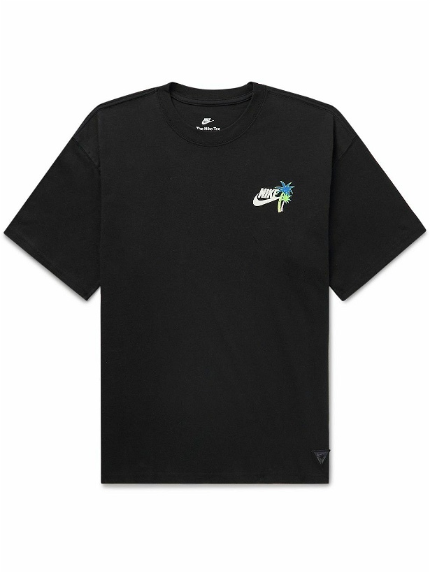 Photo: Nike - Sportswear Logo-Appliquéd Printed Cotton-Jersey T-Shirt - Black