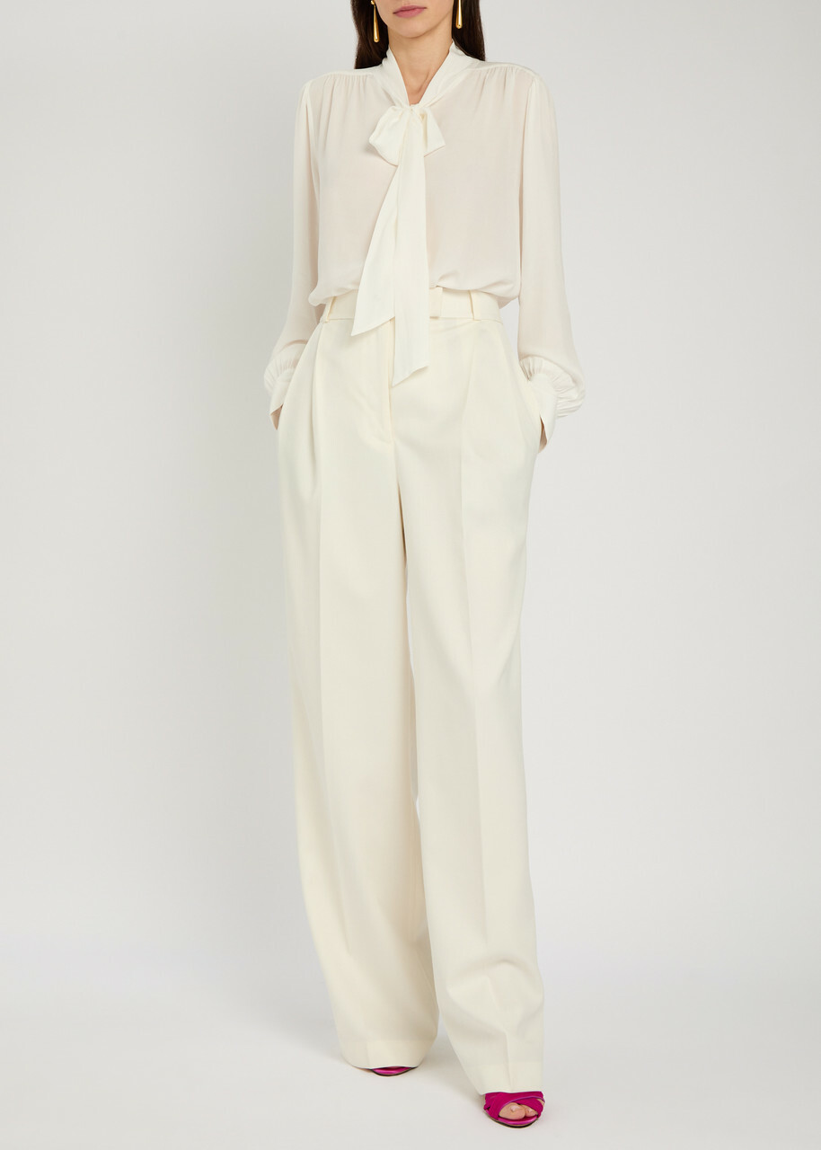 Alice + Olivia Thayer Neck tie Georgette Blouse White