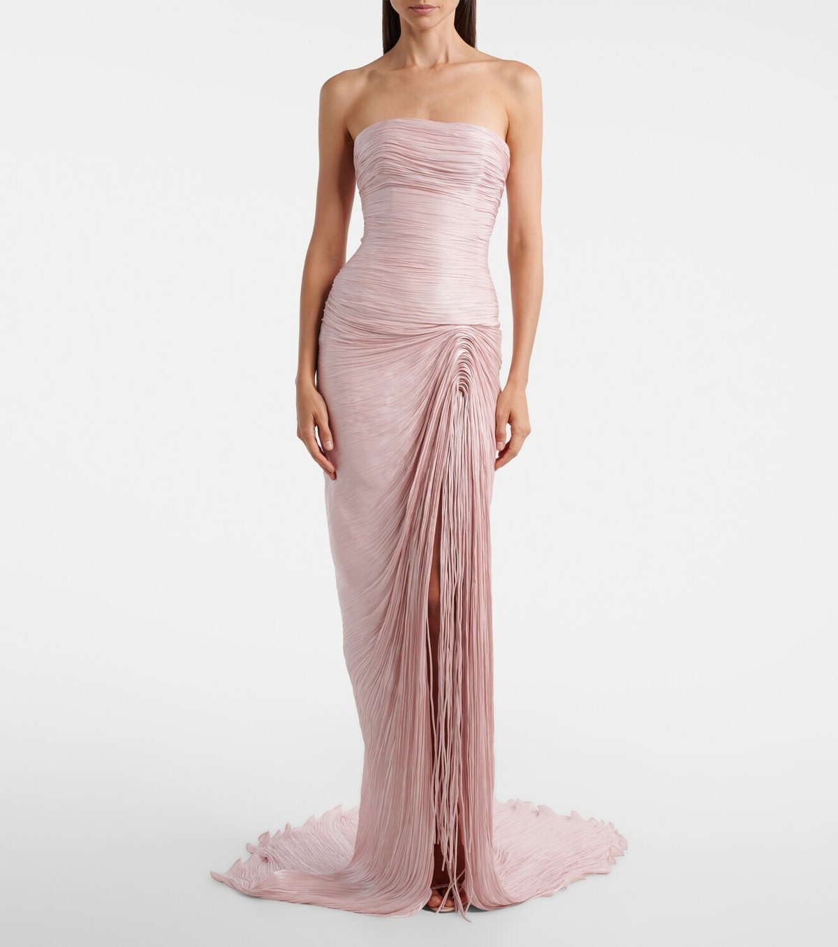 Marmar Halim Pleated taffeta bustier gown and scarf set