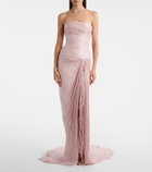 Marmar Halim Pleated taffeta bustier gown and scarf set