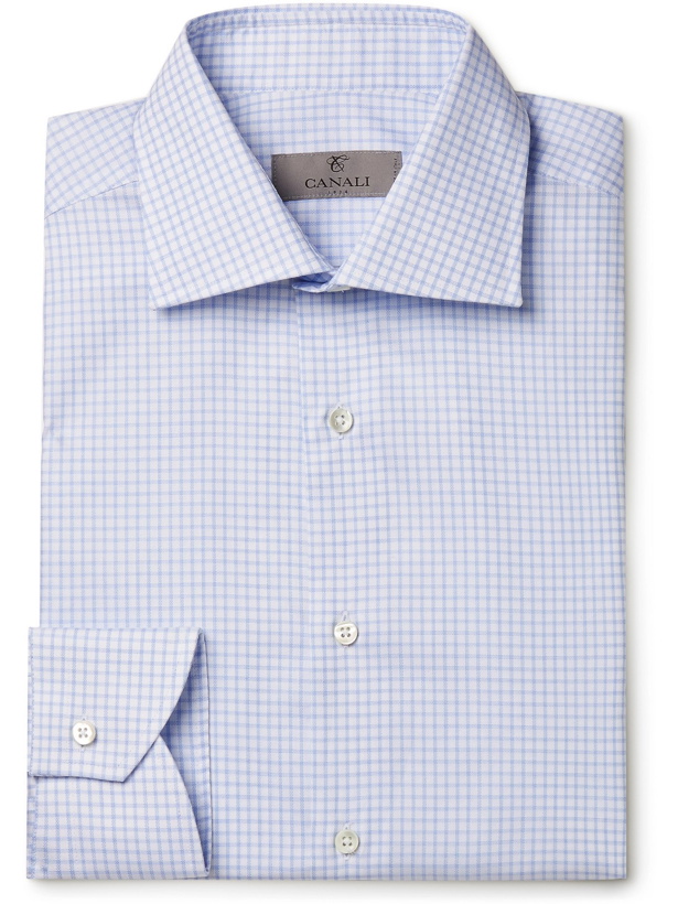 Photo: CANALI - Cutaway-Collar Micro-Gingham Cotton Shirt - Blue
