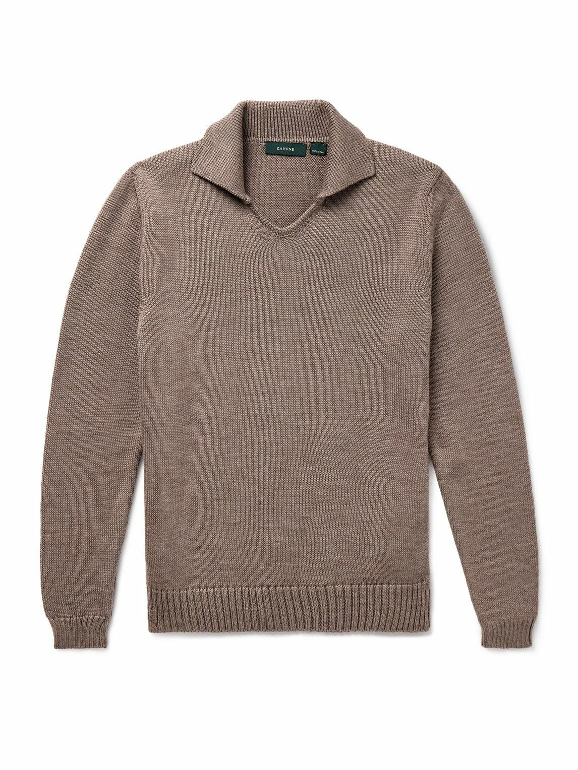 Incotex - Zanone Giro Virgin Wool Polo Shirt - Brown Incotex