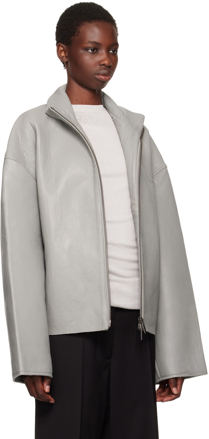 REMAIN Birger Christensen Gray Bonded Leather Jacket REMAIN