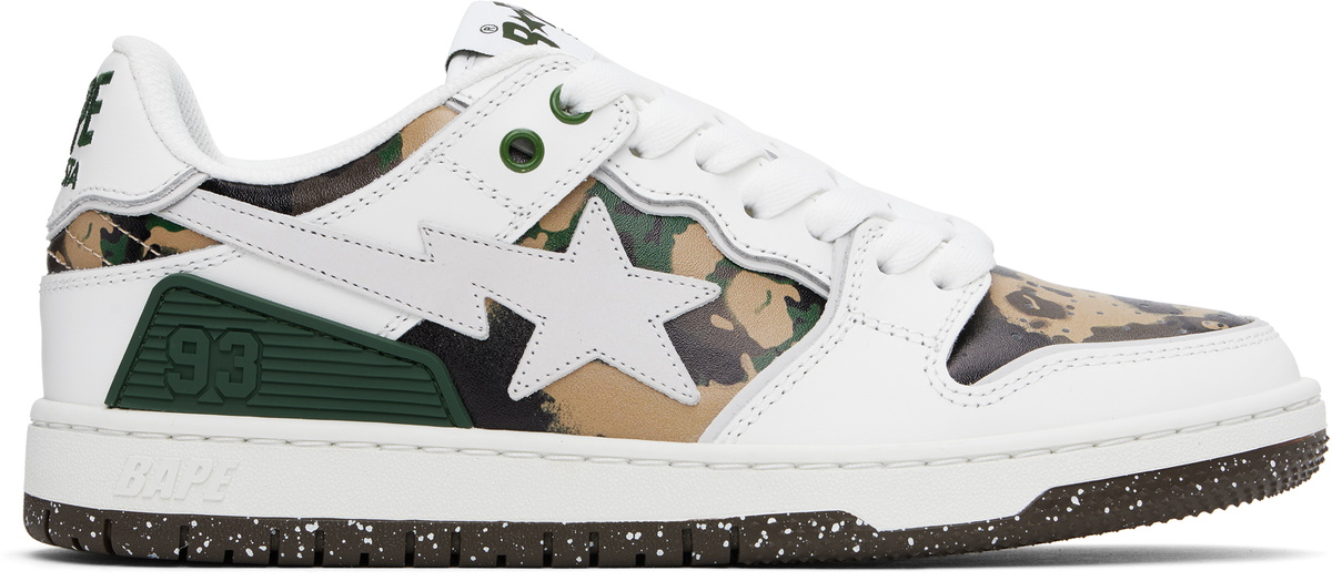 BAPE White & Khaki 'BAPE' SK8 STA #2 M1 Sneakers A Bathing Ape