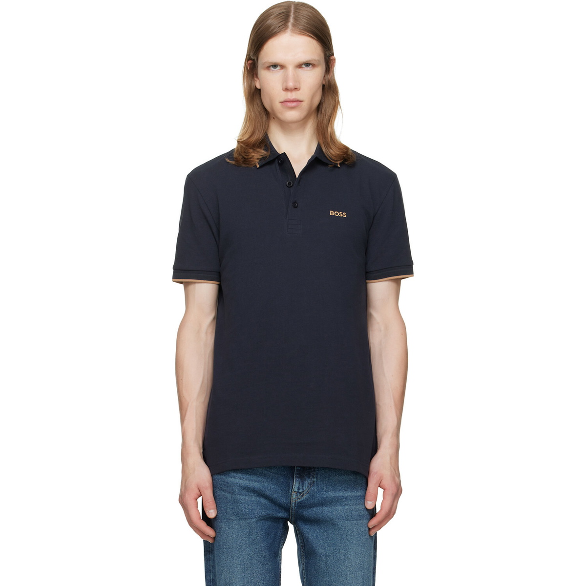 BOSS Navy Paddy Cotton Piqué Polo