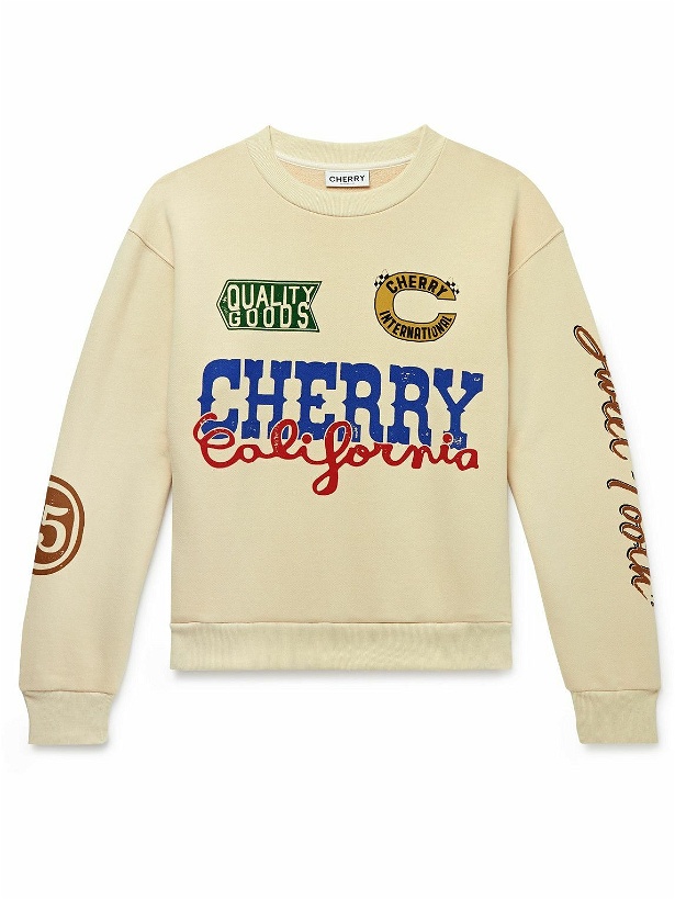 Photo: CHERRY LA - Logo-Print Cotton-Jersey Sweatshirt - Neutrals