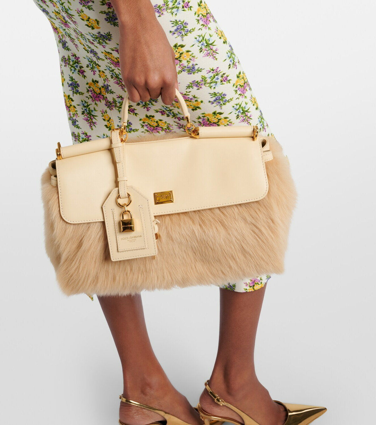 Dolce&Gabbana Sicily Large leather and shearling top-handle bag
