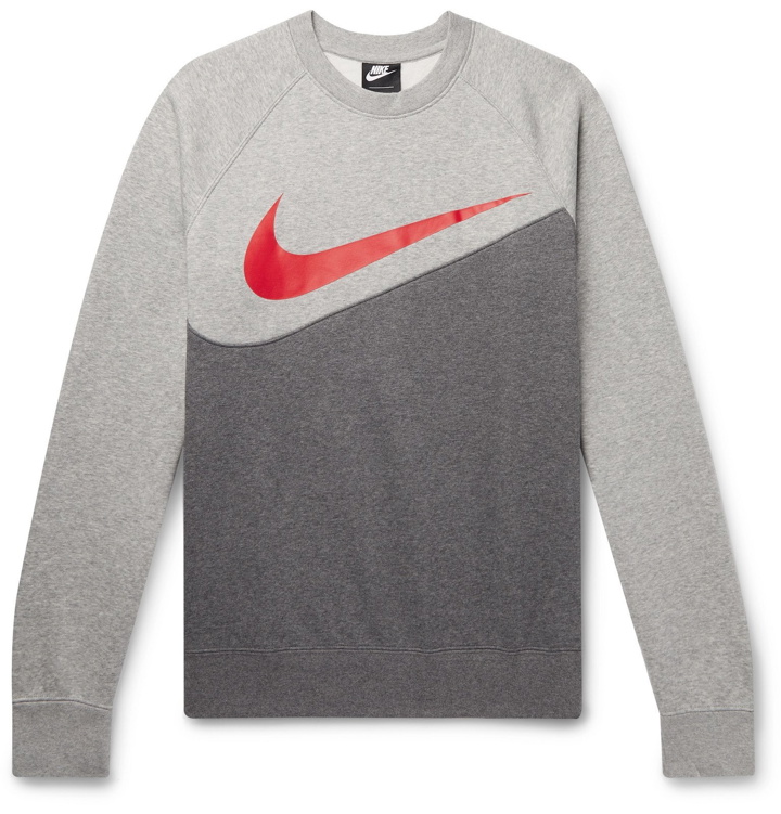 Photo: Nike - Logo-Print Mélange Fleece-Back Cotton-Jersey Sweatshirt - Gray