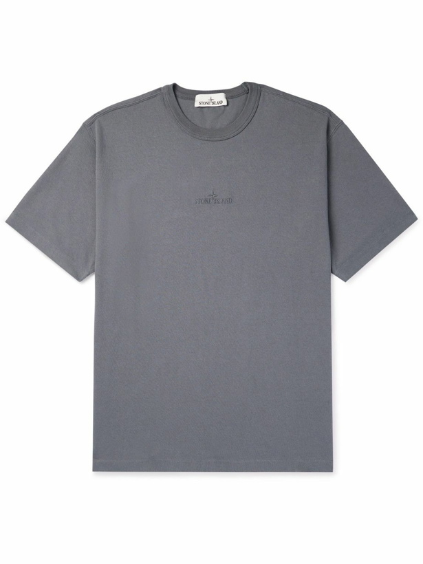 Photo: Stone Island - Logo-Embroidered Garment-Dyed Cotton-Jersey T-Shirt - Gray