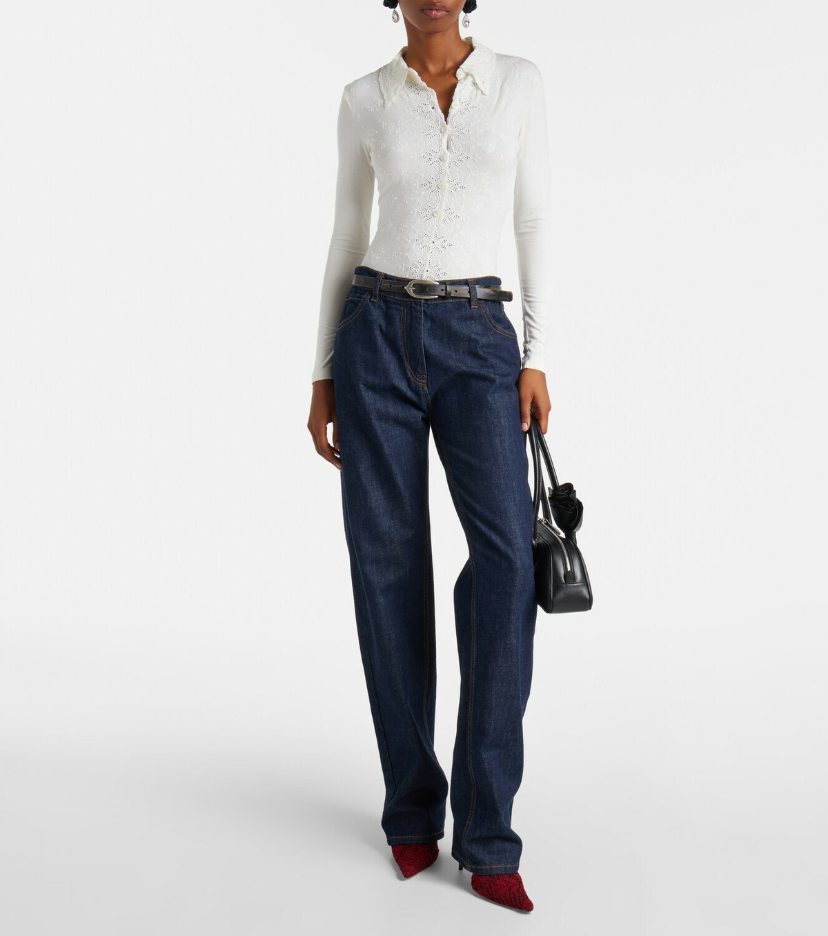 Magda Butrym Embroidered cotton-blend bodysuit
