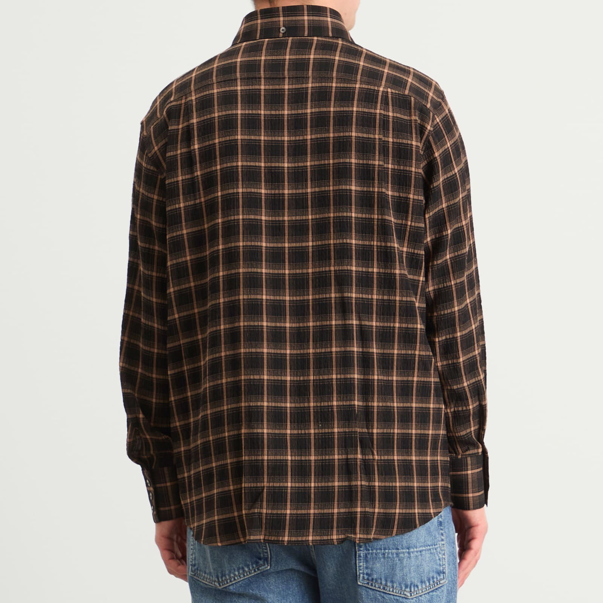 Carter Young Men's Plaid Business Shirt in Brown Check