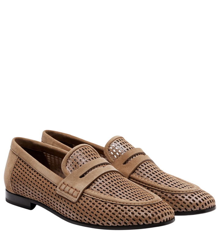 Photo: Brunello Cucinelli Perforated suede-trimmed leather penny loafers