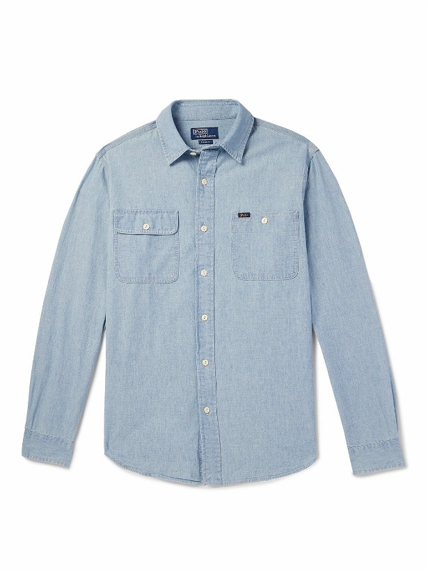 Photo: Polo Ralph Lauren - Logo-Appliquéd Cutaway-Collar Cotton-Chambray Shirt - Blue