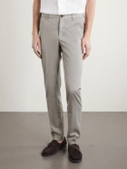 Eleventy - Straight-Leg Pleated Stretch Cotton and Silk-Blend Trousers - Gray