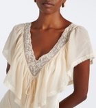Dôen Léoris lace-trimmed ruffled silk midi dress