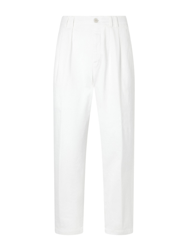 Photo: Canali - Tapered Pleated Cotton-Twill Trousers - Neutrals