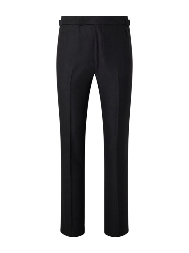 Photo: Thom Sweeney - Straight-Leg Satin-Trimmed Wool-Fresco Suit Trousers - Black