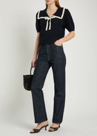 Rixo Pippa Bow-appliquéd Cotton top Navy