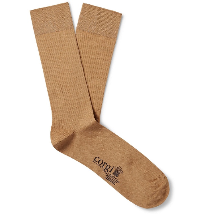 Photo: Corgi - Pembroke Mercerised Cotton-Blend Socks - Brown