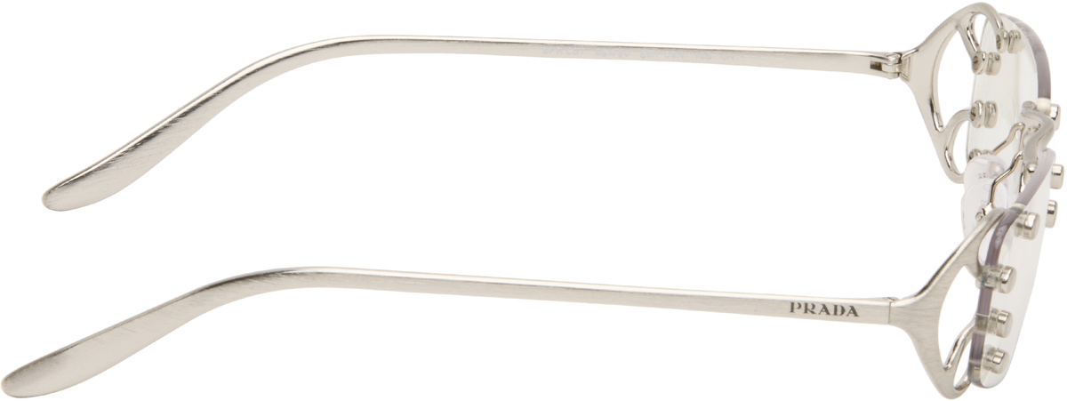 Prada Eyewear Silver Rimless Metal Glasses