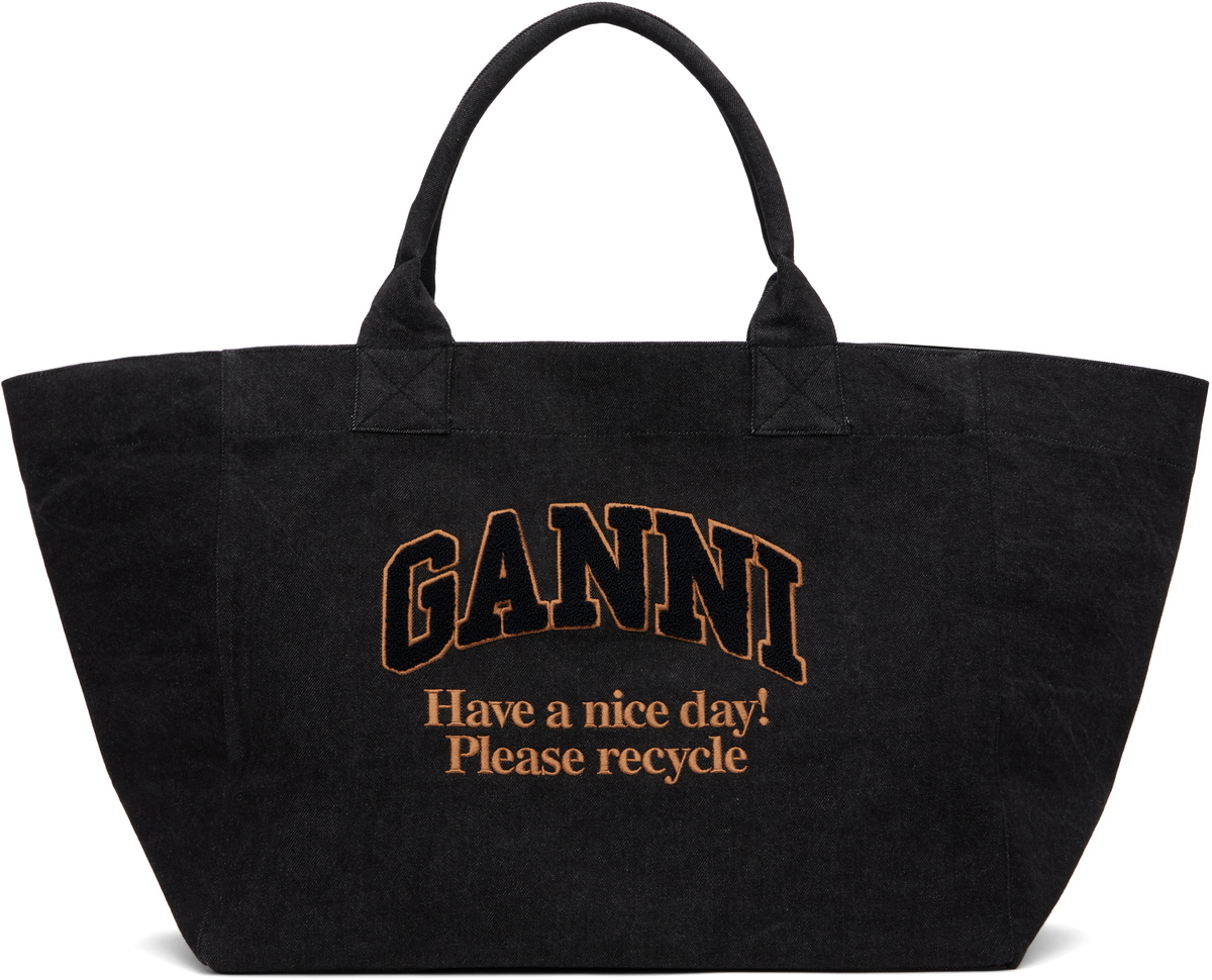 トートバッグ Xxl Logo Shopper Bag - Ganni - Cotton - Black Xxl Logo Shopper Bag - Ganni - Cotton - Black