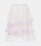 Susan Fang Floral-appliqué mesh midi skirt