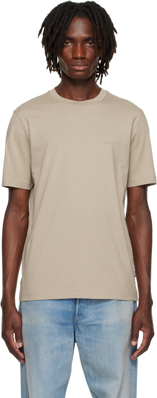 Photo: BOSS Beige Cotton Jersey Logo Detail T-shirt