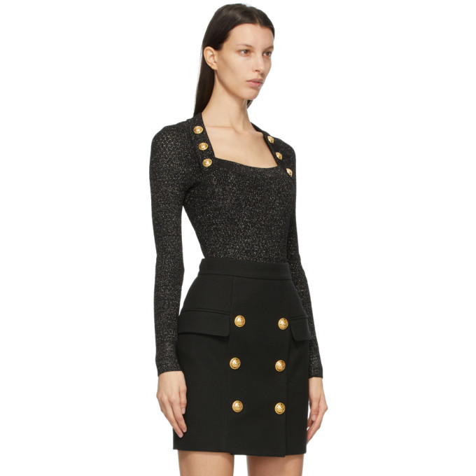 Balmain Black Lurex Buttoned Bodysuit Balmain