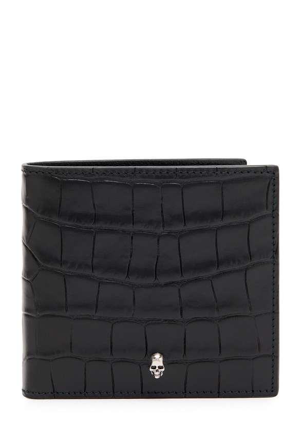 Photo: Alexander Mcqueen Skull Crocodile-effect Leather Wallet - Black - One Size