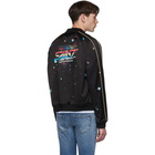 Saint Laurent Black and Multicolor Logo Teddy Bomber Jacket