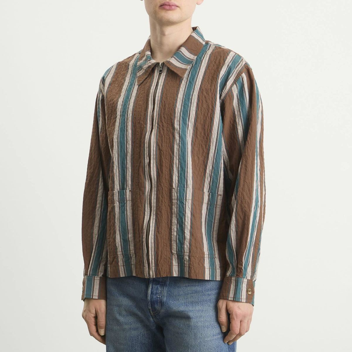 ACMH by Magic Castles Men's Deja Vu Overshirt in Brown Stripe Crinkle