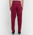 Monitaly - Tapered Pleated Cotton-Sateen Trousers - Men - Burgundy