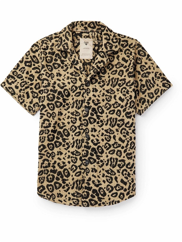 Photo: OAS - Cuba Camp-Collar Leopard-Print Cotton-Terry Shirt - Animal print